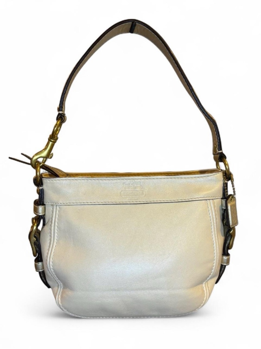 Coach Zoe off white and gold leather shoulder bag